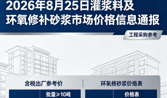 东升镇2026年8月25日灌浆料及环氧修补砂浆市场价格信息通报